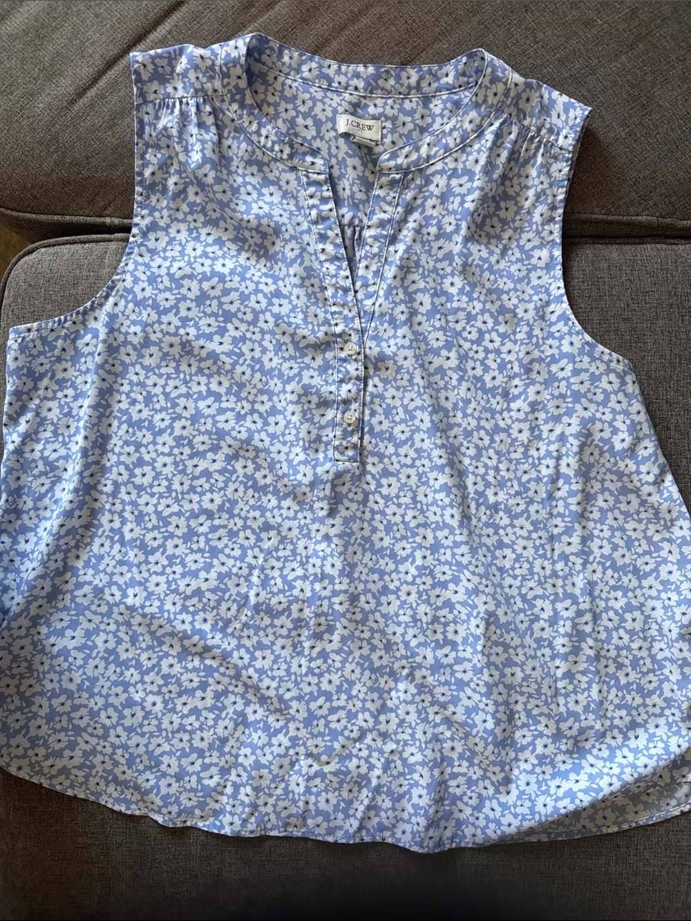 J. Crew Light Blue and White Floral Sleeveless Popover